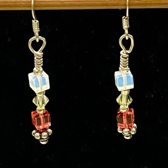 OY# Sterling 925 Silver & crystal 1 3/4 “ Dangle Earrings - Picture 1 of 8